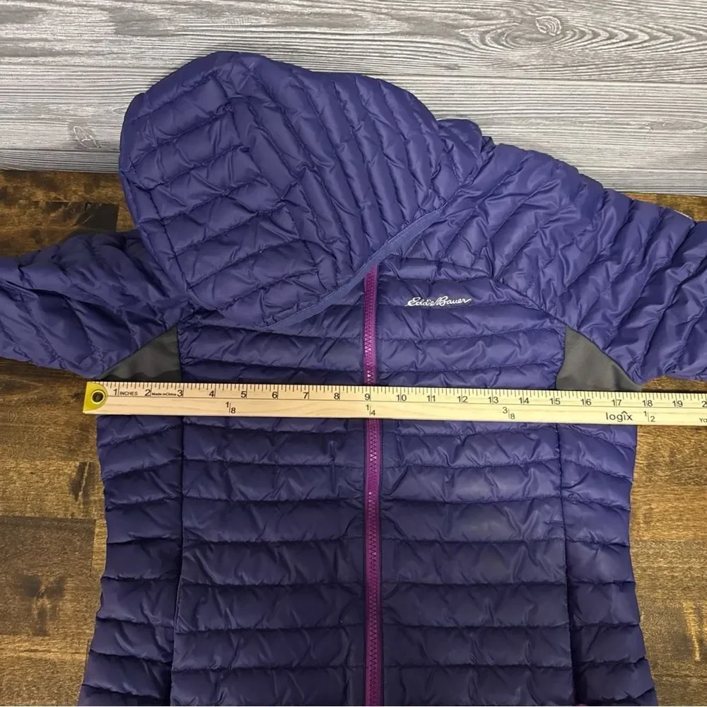 Eddie Bauer First Ascent Kids Girls Puffer Jacket Large 14/16 Purple Hooded Down